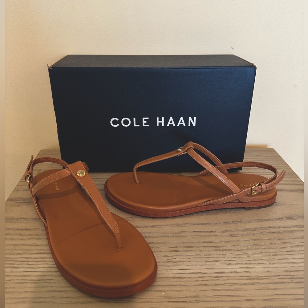 Cole Haan Womens Faux Leather Ankle Strap Sandals Flats Size 7. Flora Thong NWT